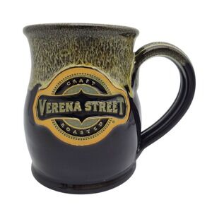 Verena Street Coffee Mug Deneen Art Pottery Black Beige Green Drip Glaze Cup